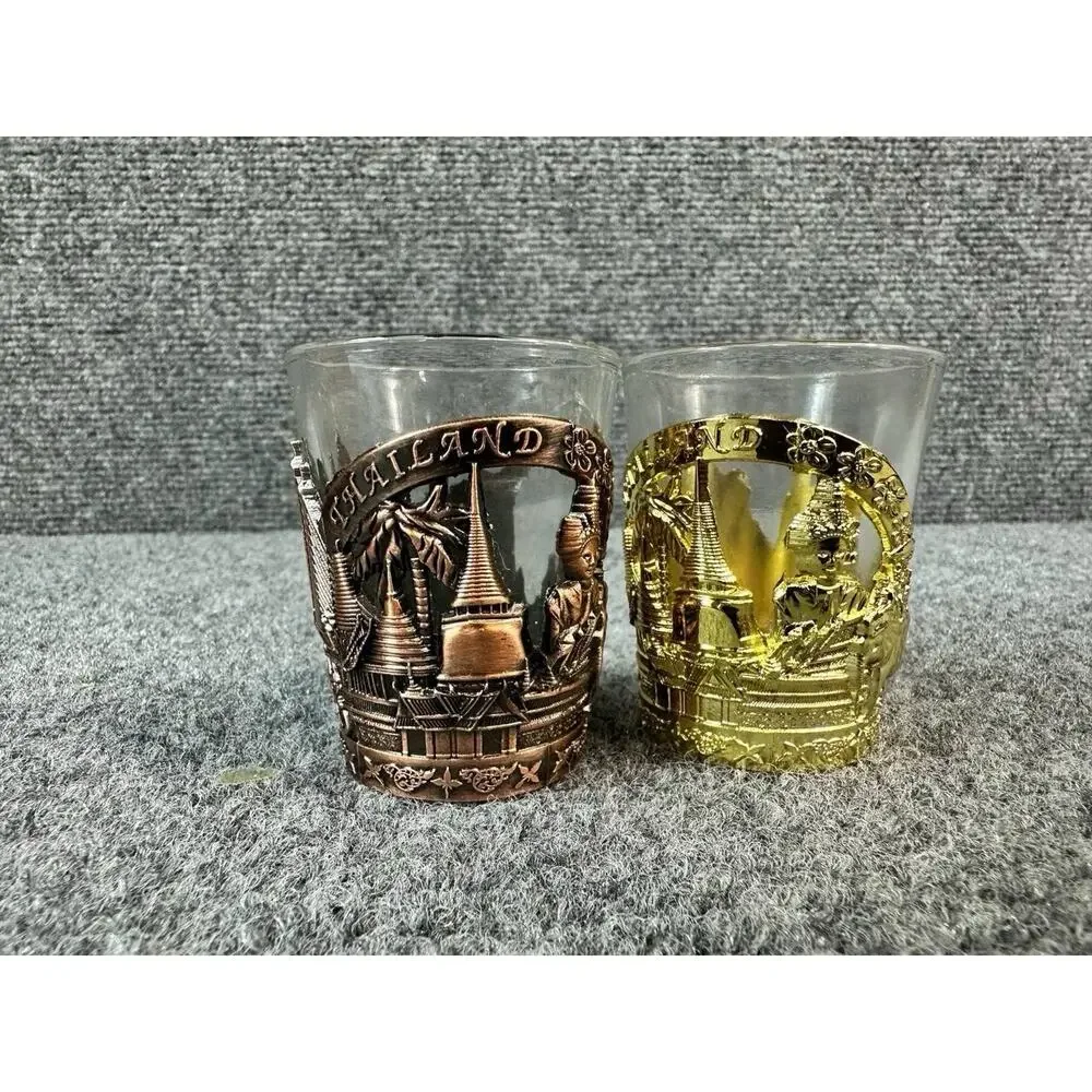 Thailand Shot Glasses Gold And Silver Elephant Souvenir Shot Glasses Set Of 2